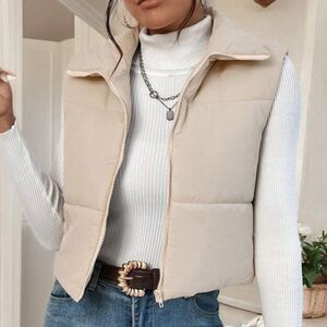 SHEIN EZwear Quilted Puffer Vest – Women’s Size S, Apricot, Sleeveless Jacket